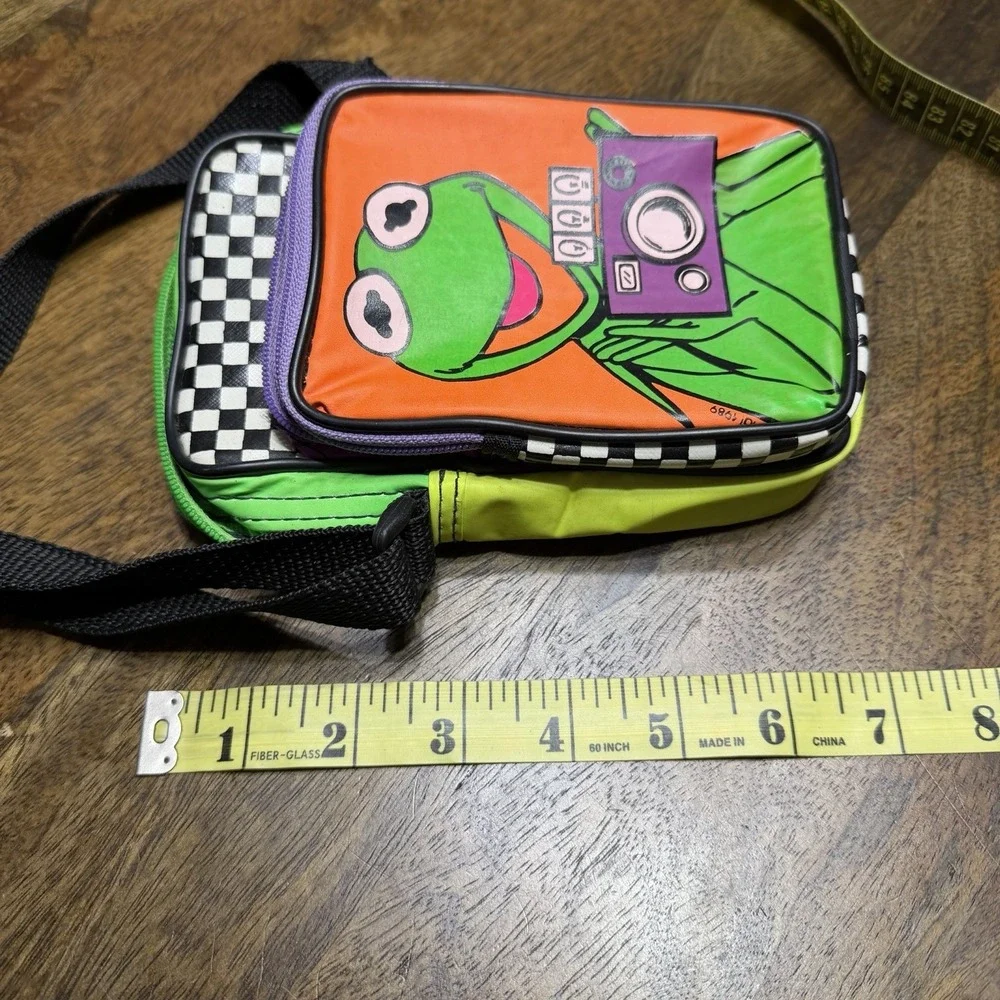 Vintage 80s Kermit The Frog Muppets Shoulder Small Bag Neon Phone Camera
